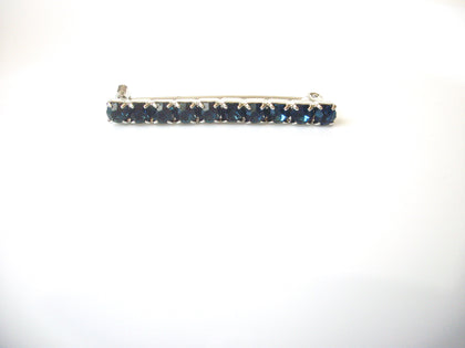 Vintage Montana Blue Rhinestones Prong Set Bar Brooch Pin 120420