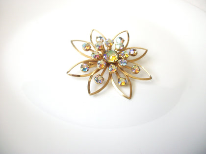 Vintage 1950s Gold Toned AB Crystal Brooch Pin 120420