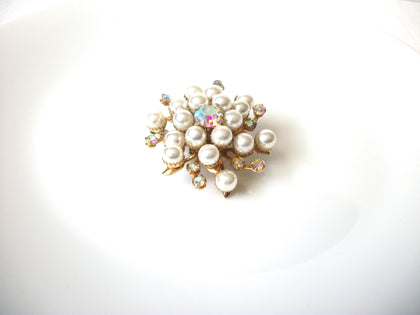 Vintage 1950s Gold Toned Glass Pearl AB Crystal Brooch Pin 120420