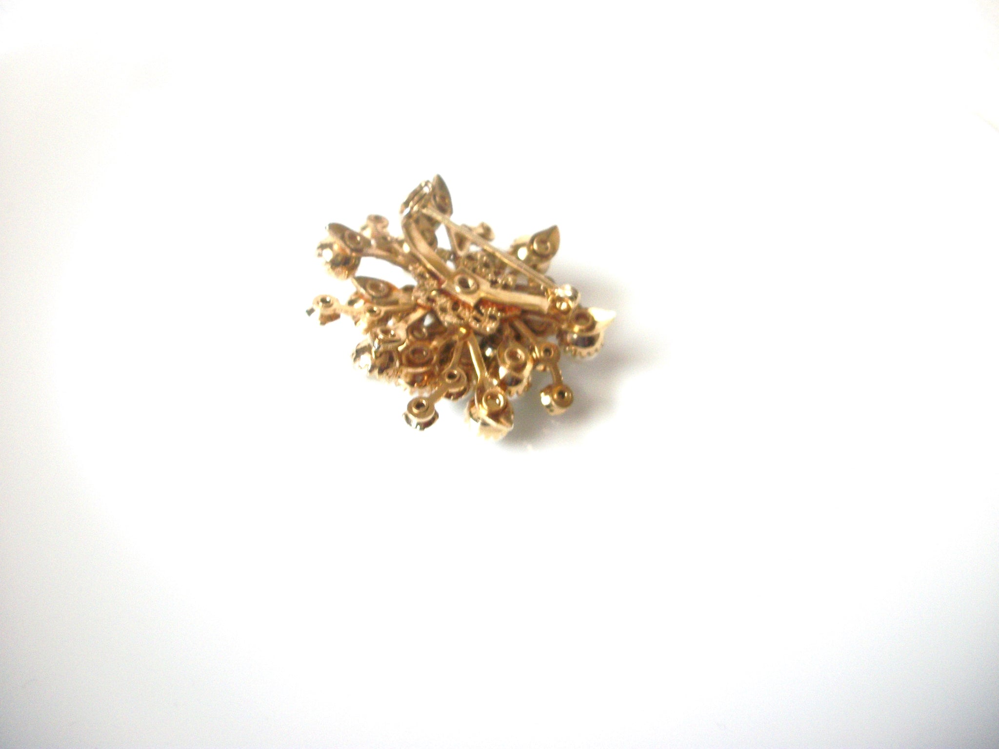 Vintage 1950s Gold Toned Glass Pearl AB Crystal Brooch Pin 120420