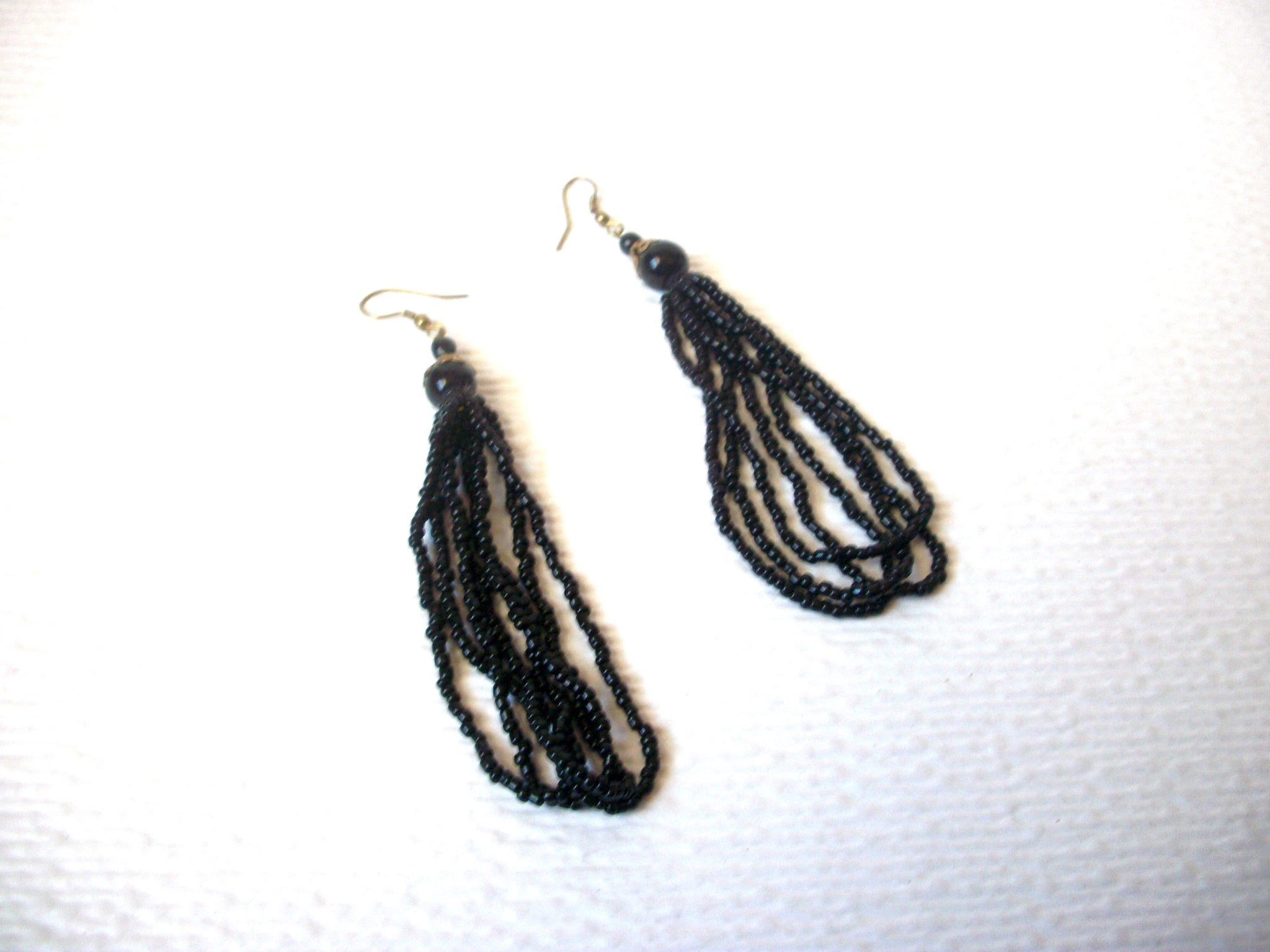 Vintage Long Black Glass Earrings 120420