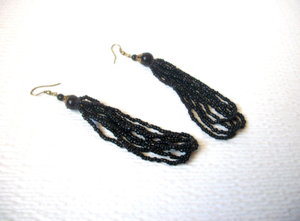 Vintage Long Black Glass Earrings 120420