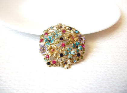 Vintage Floral Rhinestone Brooch Pin 120420