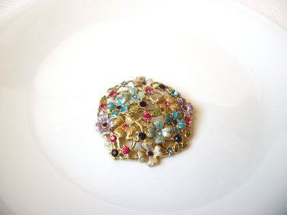 Vintage Floral Rhinestone Brooch Pin 120420