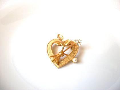 Vintage ROMA Heart Pearl Rhinestone Brooch Pin 120520