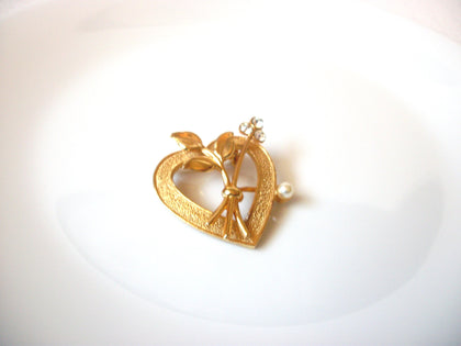 Vintage ROMA Heart Pearl Rhinestone Brooch Pin 120520