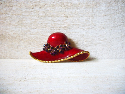 Vintage Enameled Red Hat Brooch 60120