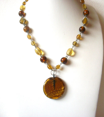 Retro Brown Amber Murano Foil Glass Necklace 120520
