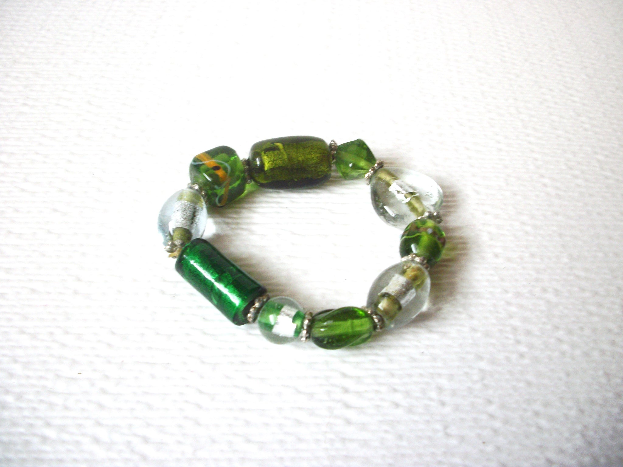 Hand Made Green Clear Foil Murano Glass Bracelet 120520
