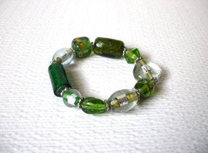 Hand Made Green Clear Foil Murano Glass Bracelet 120520
