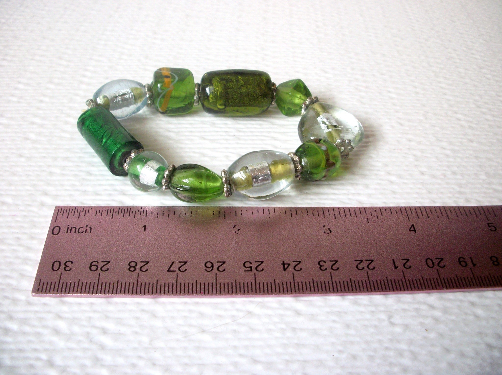 Hand Made Green Clear Foil Murano Glass Bracelet 120520