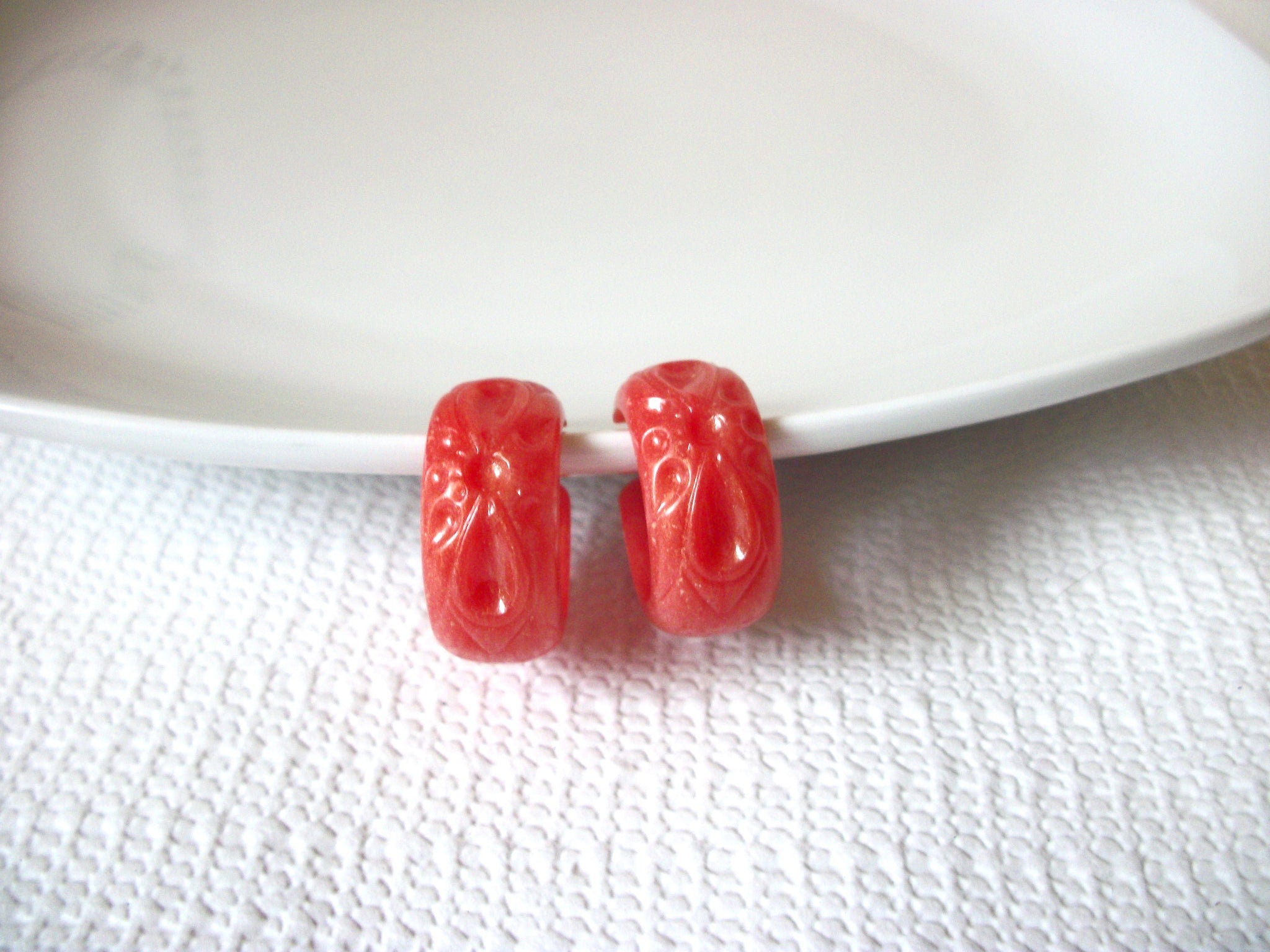 Vintage Coral Pink Hand Molded Earrings 40420