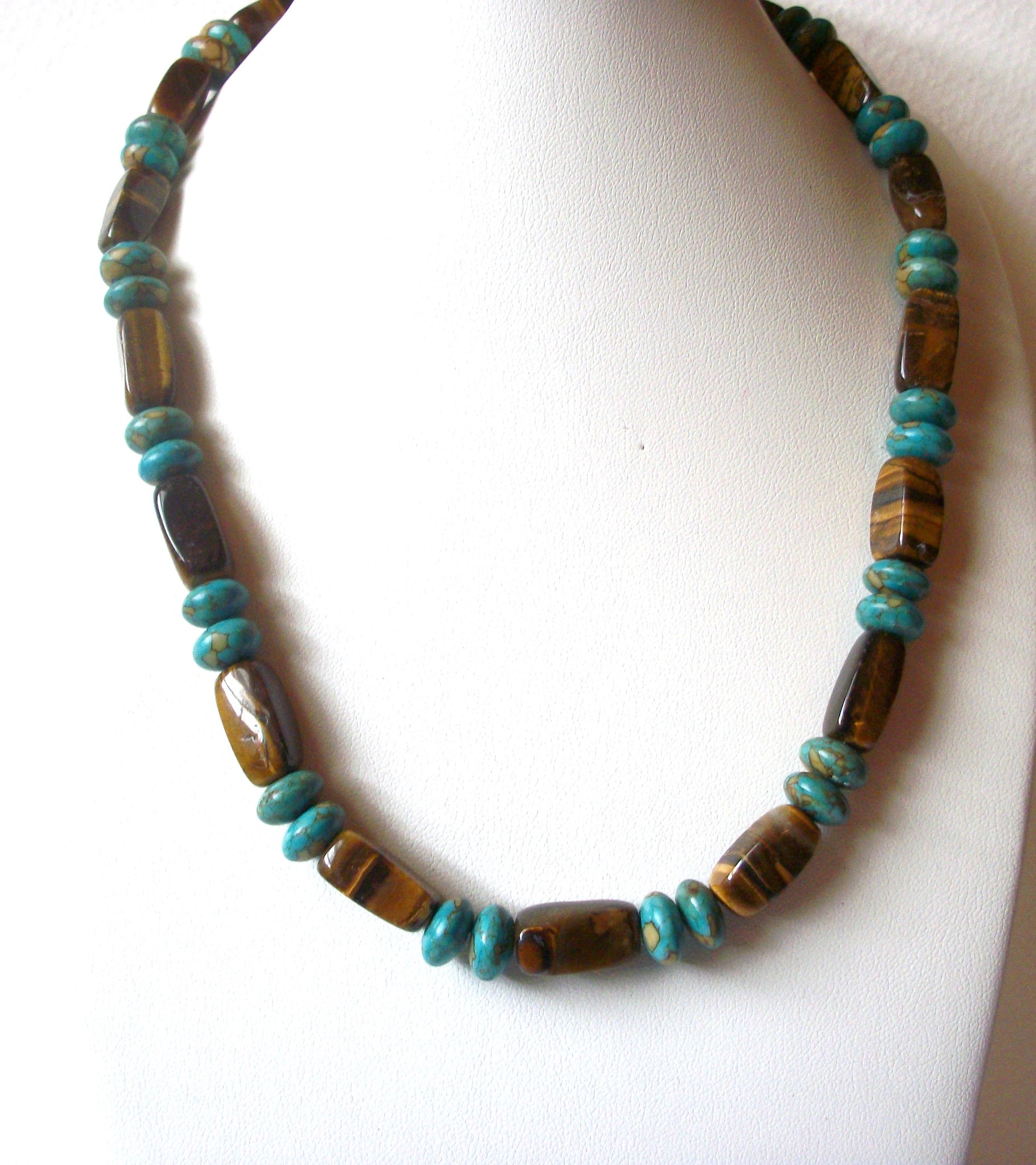 Tigers Eye Turquoise Stone Glass Necklace 120520