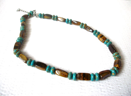 Tigers Eye Turquoise Stone Glass Necklace 120520