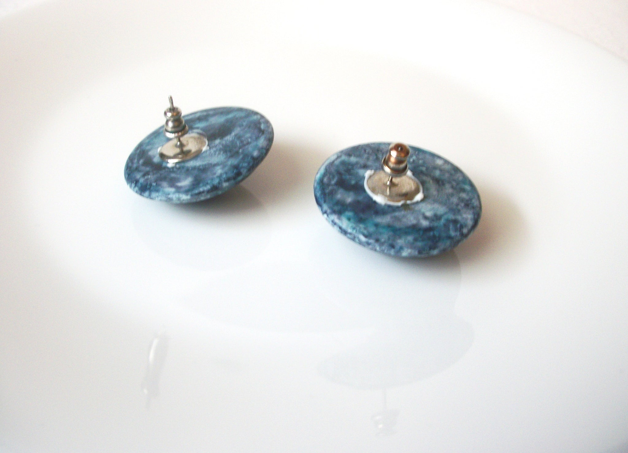 Retro Marbleized Blue Plastic Dome Earrings 120520 T