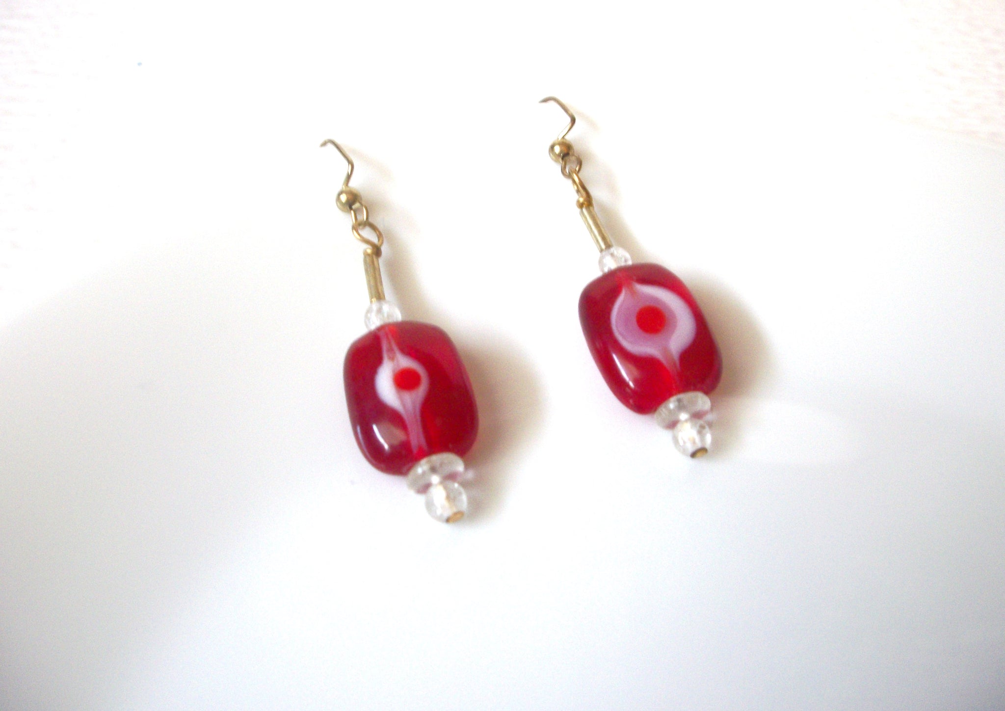 Red White Murano Glass Earrings 120520