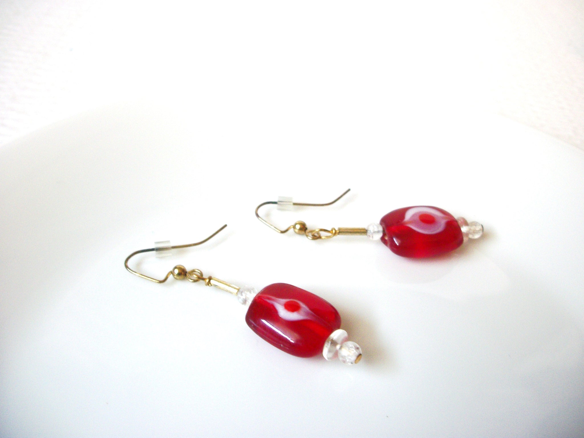 Red White Murano Glass Earrings 120520