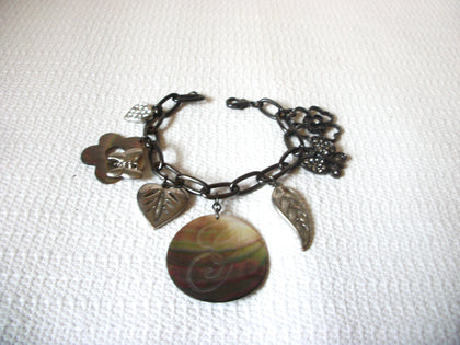 Vintage Chunky Shell Rhinestones Charms Bracelet 40420