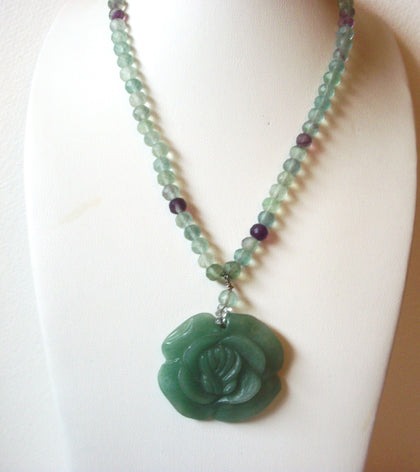 Green Aventurine Semi Precious Stone Flower Necklace 120520