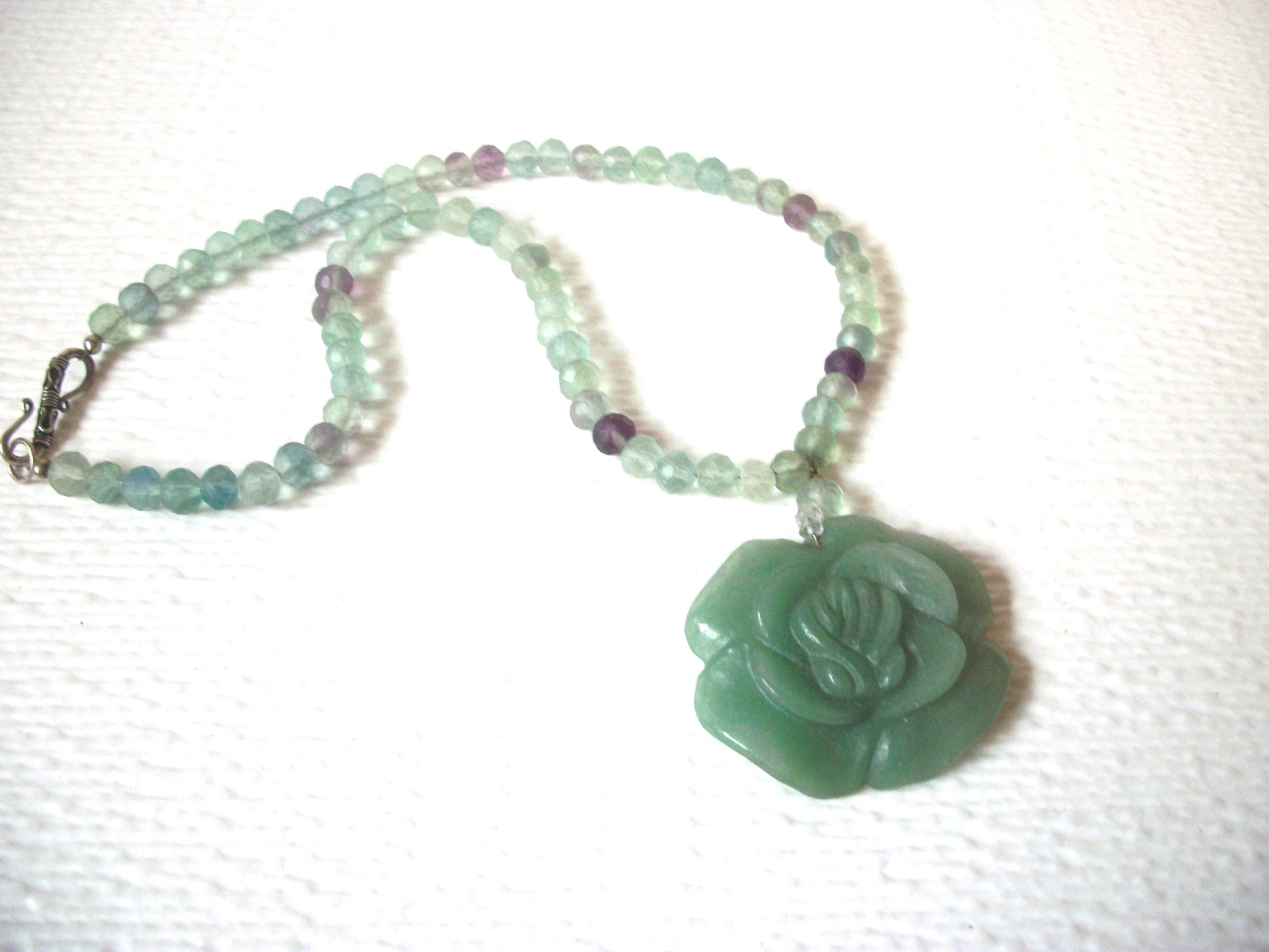 Green Aventurine Semi Precious Stone Flower Necklace 120520