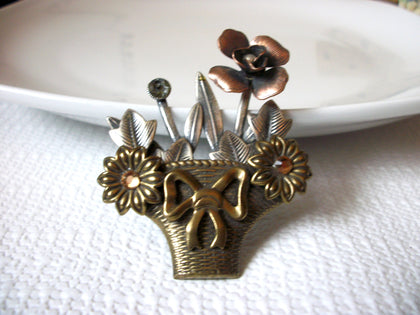 Vintage Floral Brass Copper Brooch 40420