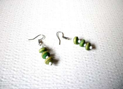 Bohemian Pastel Green White Wood Earrings 120620