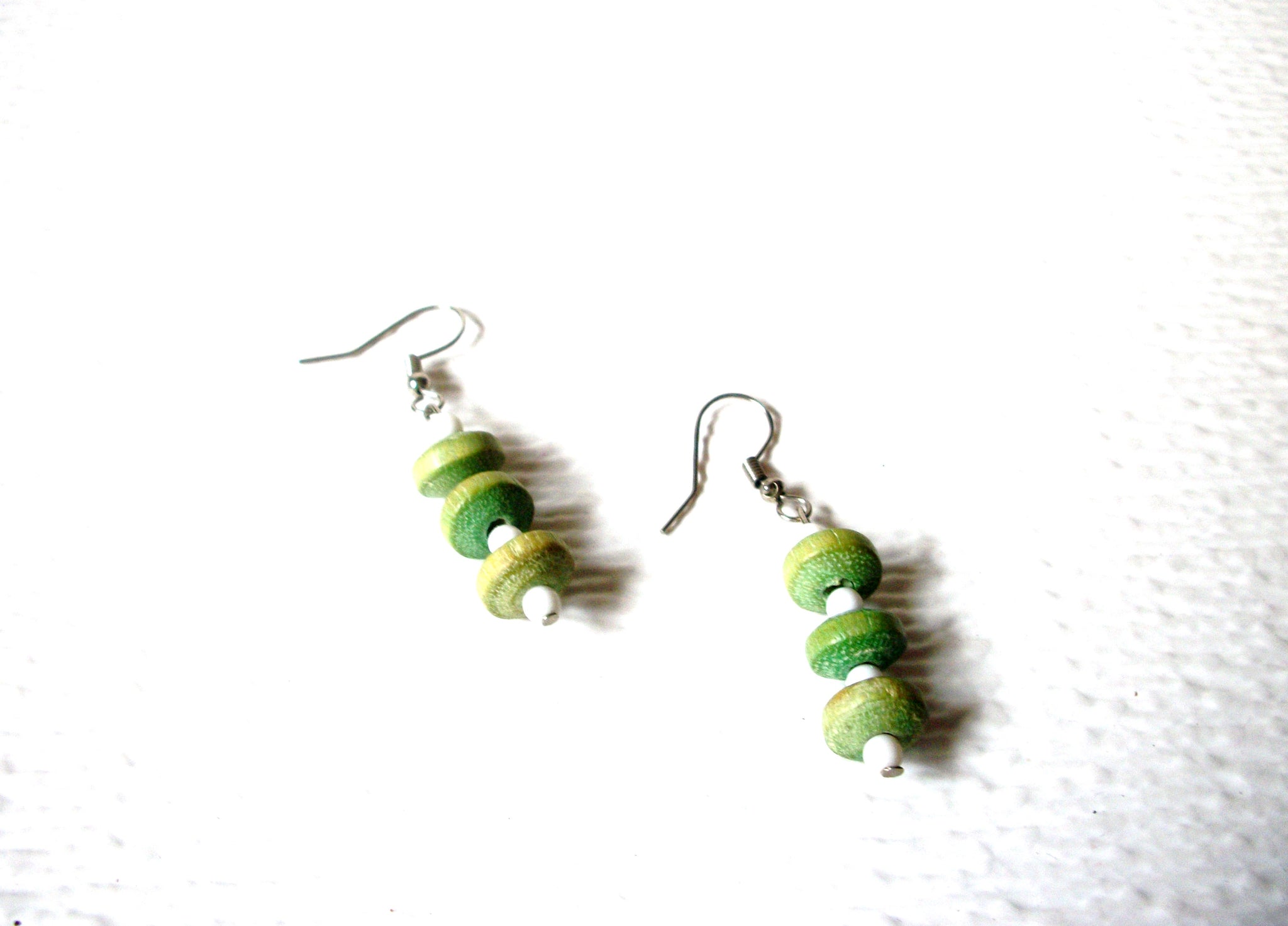 Bohemian Pastel Green White Wood Earrings 120620