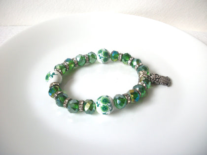 Green Czech Glass Owl Bracelet 120620