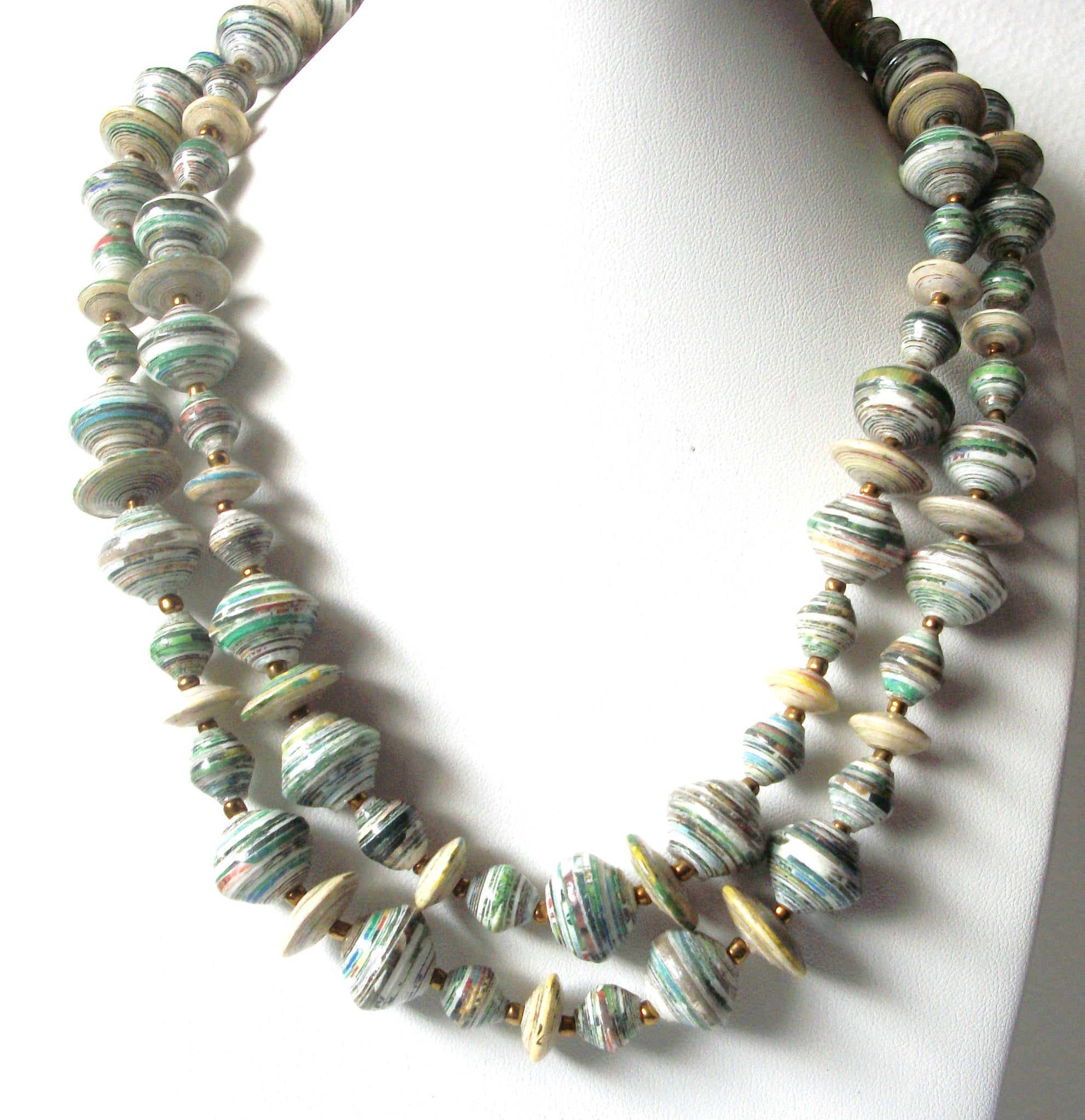 Vintage African Paper Beads Long Necklace 120720