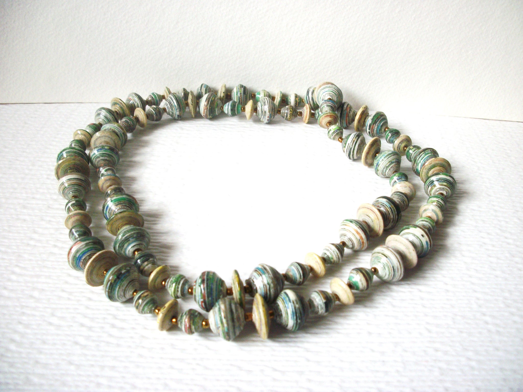 Vintage African Paper Beads Long Necklace 120720
