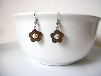 Vintage Shell Dangle Pearl Earrings 40520