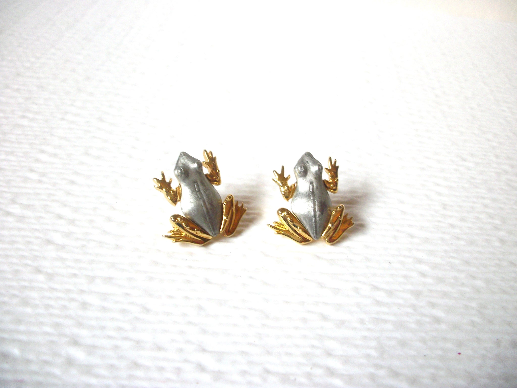 Vintage JJ Gold Pewter Frog Stud Earrings 120720