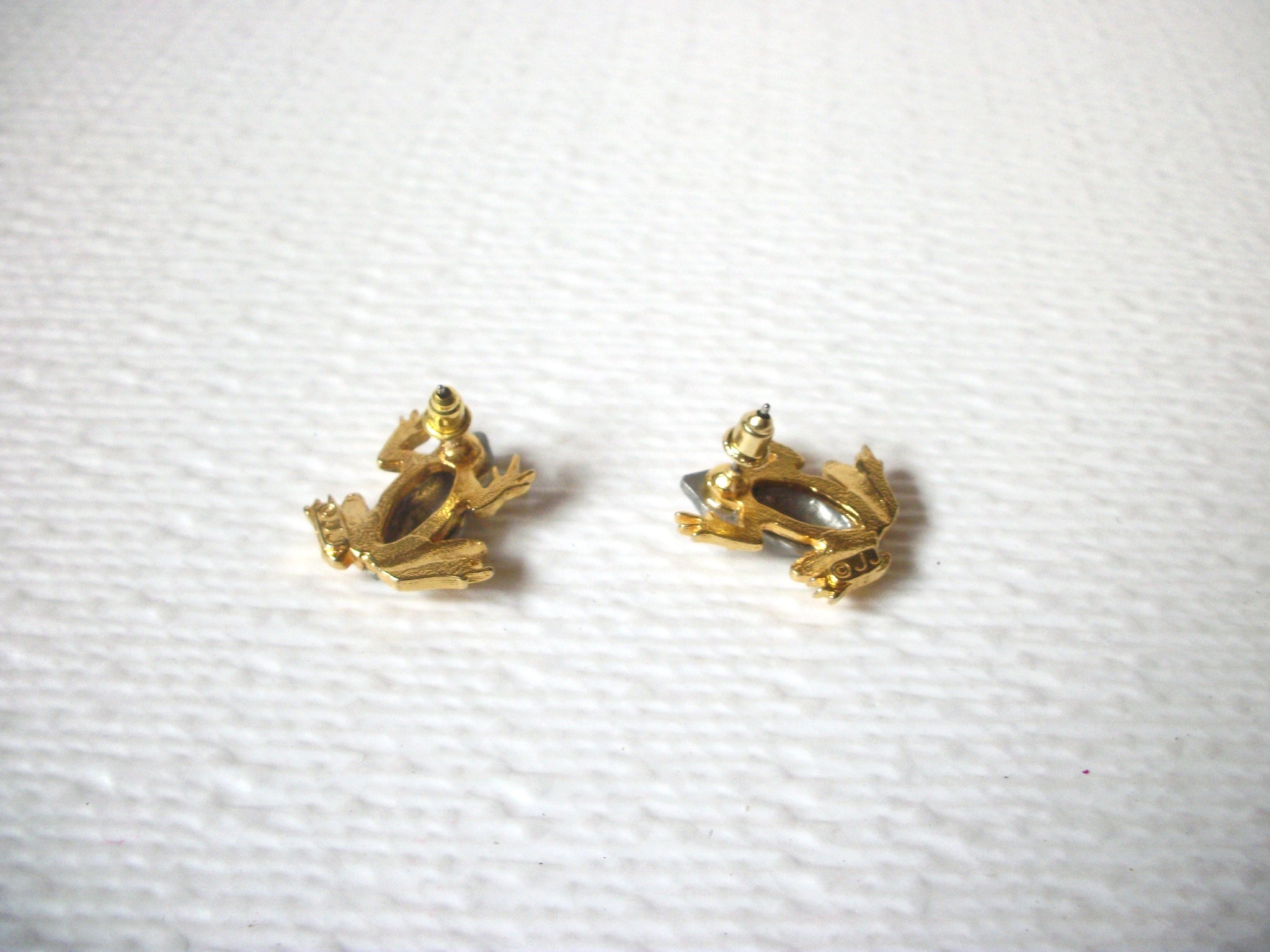 Vintage JJ Gold Pewter Frog Stud Earrings 120720