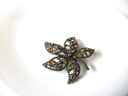Vintage Rhinestone Maple Leaf Brooch Pin 120820
