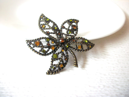 Vintage Rhinestone Maple Leaf Brooch Pin 120820