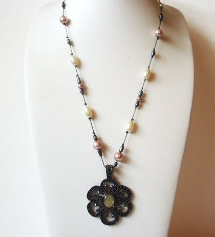 Vintage Designer Glass Ornate Pendant Necklace 120820