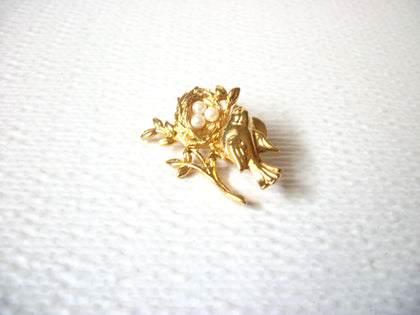 Gold Toned Bird Nest Pearl Egg Stick Pin 120820