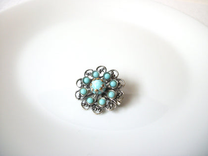 Vintage 1950s Blue Glass Filigree Brooch Pin 120820