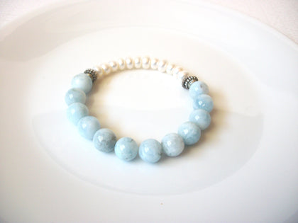Blue Chalcedony Glass Pearl Bracelet 120820