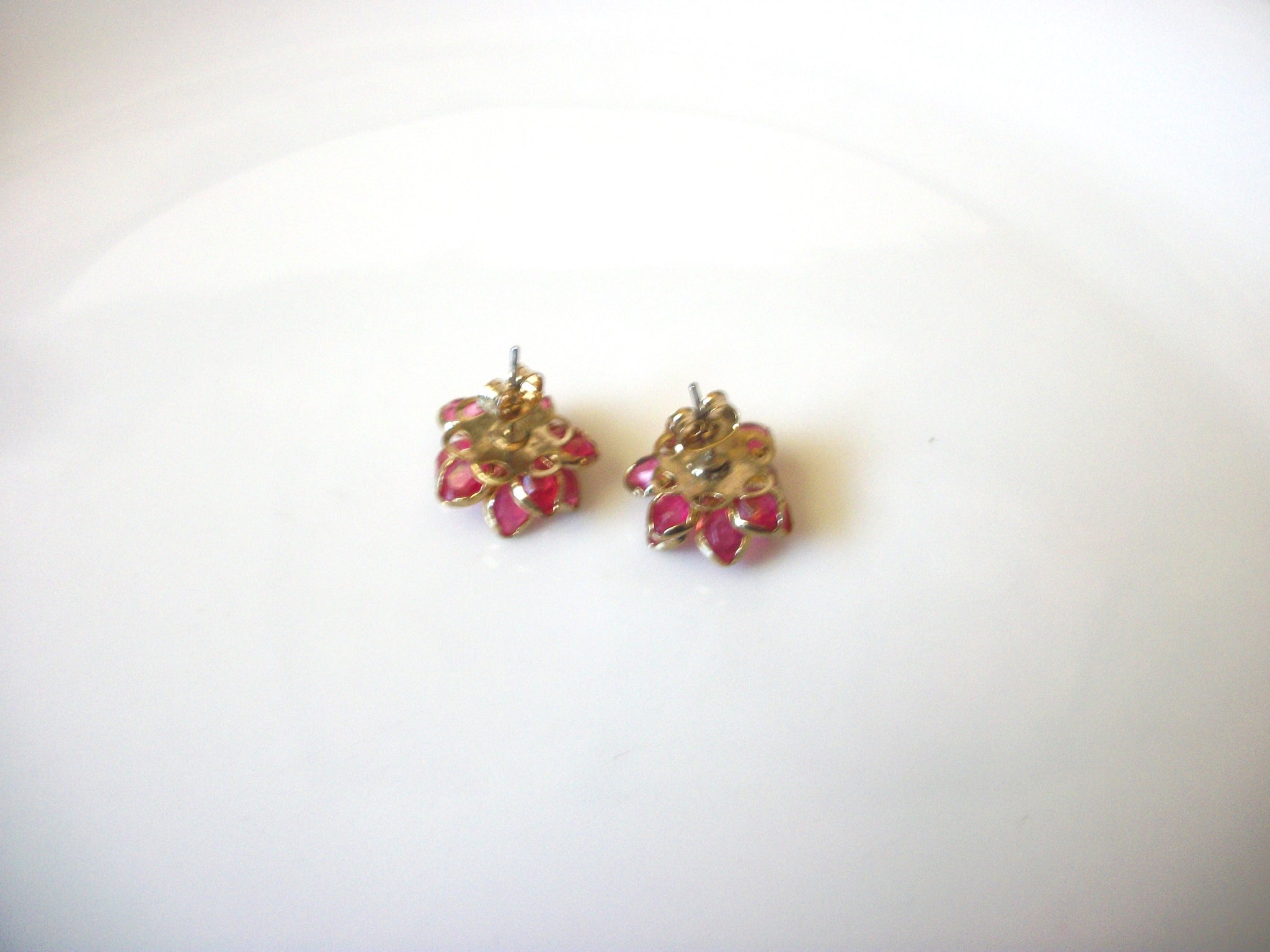 Vintage Gold Pink Black Glass Earrings 40520