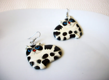 Vintage Wood Hand Painted Cat Earrings 40520