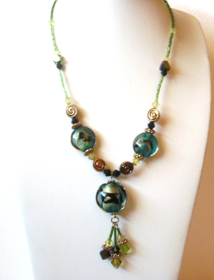 Vintage Colorful Dichroic Glass Tassel Necklace 120920