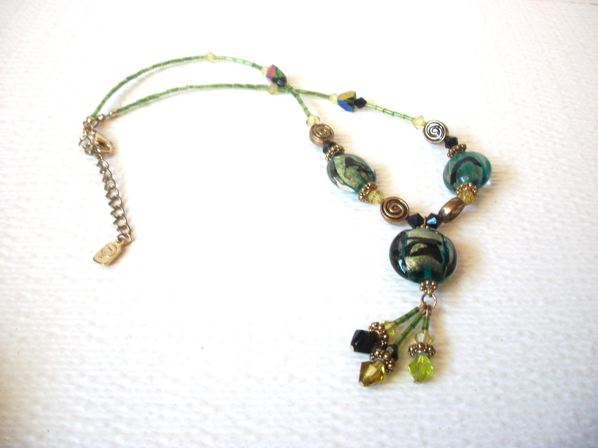 Vintage Colorful Dichroic Glass Tassel Necklace 120920