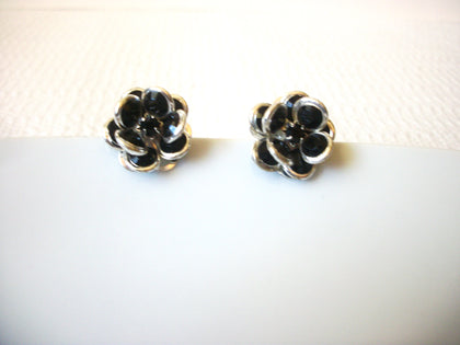 Vintage Silver Black Glass Earrings 40520