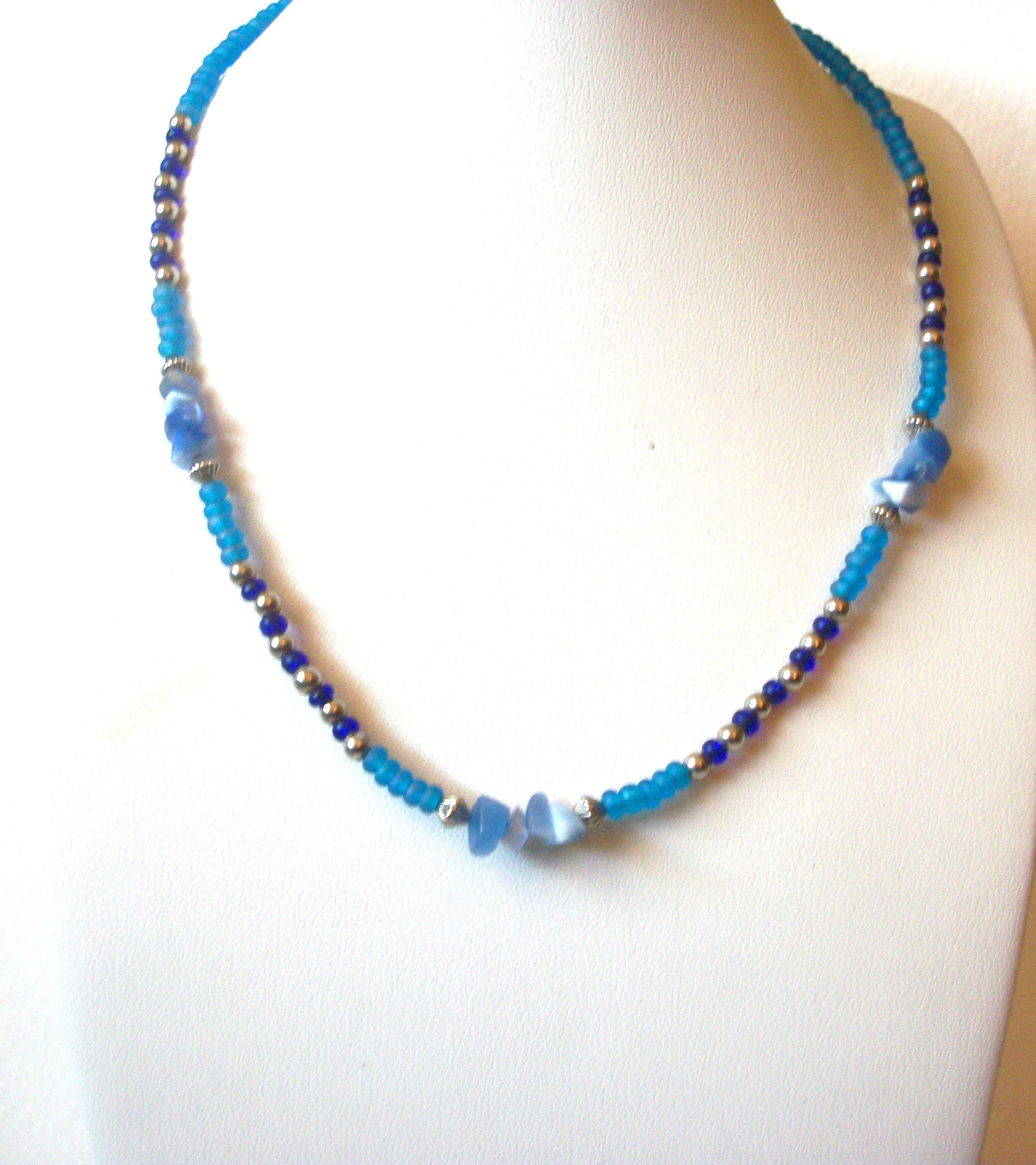Vintage Blue Agate Glass Necklace 120920
