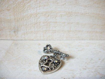 Victorian Rhinestones Key Heart Brooch 60320
