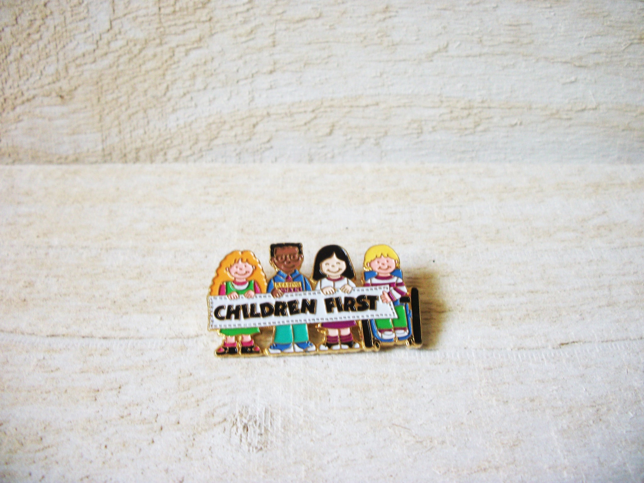 Retro Enameled Children First Brooch 60320