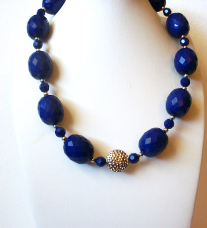 Retro Dark Blue Silver Shorter Length Chunky Necklace 120920