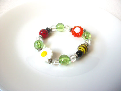 Hand Made Murano Italian Glass Lamp Work Ladybug Flower Bracelet 121420