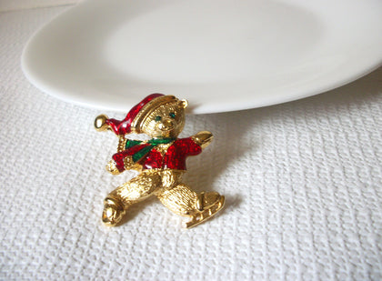 Vintage Rhinestones Teddy Christmas Brooch 40720